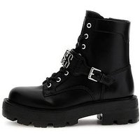 Guess Yanzy Logo-Script Combat Boots, Black, Size 4, Women