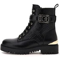 Guess Oranda 4G Peony Logo Combat Boots, Black, Size 4, Women