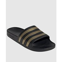adidas Mens Adilette Aqua Sliders, Core Black/Gold Met/Core Black, Size 6, Men
