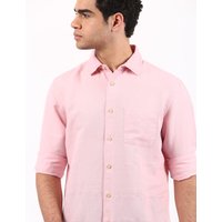 M&S LS Classic Collar Solid Dyed Linen Dusted Pink
