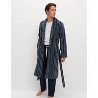 M&S Pure Cotton Towelling Dressing Gown Blue Mix