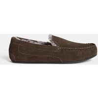 M&S Suede Fleece Lined Moccasin Slippers Dark Brown