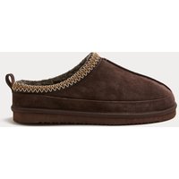 M&S Suede Collared Embroidered Mule Slippers Brown