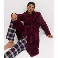 M&S Fleece Supersoft Dressing Gown Dark Burgundy