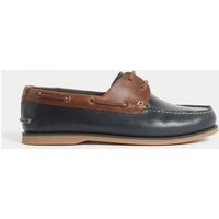 M&S Wide Fit Leather Boat Shoes Navy Mix