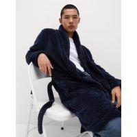 M&S Fleece Supersoft Dressing Gown Midnight Navy