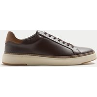 M&S Leather Shower Resistant Lace-Up Trainers Dark Brown