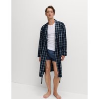 M&S Pure Cotton Checked Dressing Gown Navy Mix