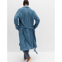 M&S Pure Cotton Towelling Dressing Gown Blue