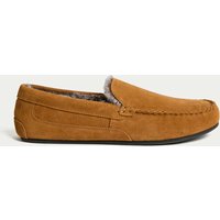 M&S Suede Fleece Lined Moccasin Slippers Tan