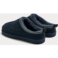 M&S Suede Collared Embroidered Mule Slippers Navy