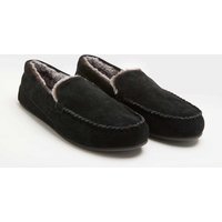 M&S Suede Fleece Lined Moccasin Slippers Black