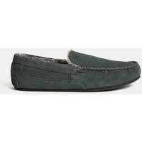 M&S Suede Fleece Lined Moccasin Slippers Med Blue Denim