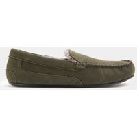 M&S Suede Fleece Lined Moccasin Slippers Sage