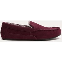 M&S Suede Fleece Lined Moccasin Slippers Burgundy