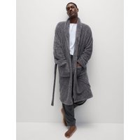 M&S Fleece Supersoft Dressing Gown Grey Marl
