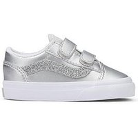 Vans Toddler Old Skool Velcro Trainers, Grey, Size 8 Younger